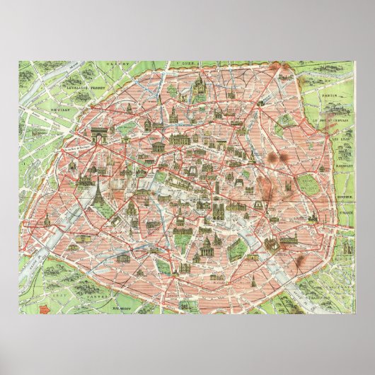 Poster Vintage map of Paris (Devant)