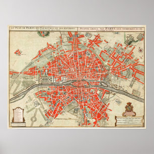 Poster Vintage Map of Paris France (1721–1774)