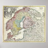 Poster Vintage Map of Scandinavia (Devant)
