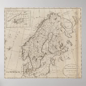 Poster Vintage Map of Scandinavia (Devant)