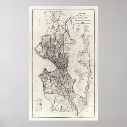 Poster Vintage Map of Seattle Washington (Devant)