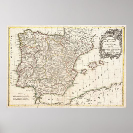 Poster Vintage map of Spain (1775) (Devant)