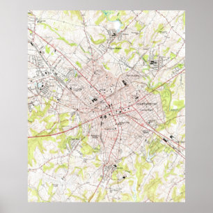 Poster Vintage Map of Spartanburg South Carolina (1949)