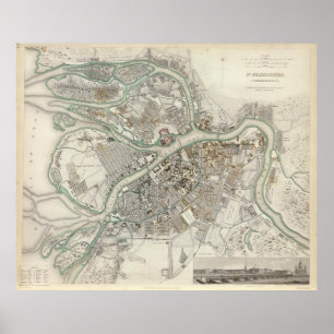 Poster Vintage Map of St Petersburg Russia (1834)