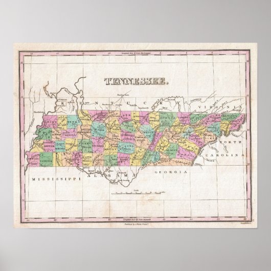 Poster Vintage Map of Tennessee (Devant)