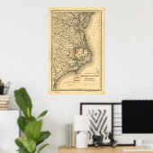 Poster Vintage Map of The Caroline du Nord Coast (Bureau à domicile)