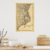 Poster Vintage Map of The Caroline du Nord Coast (Cuisine)