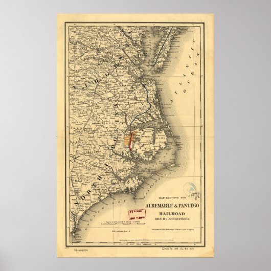 Poster Vintage Map of The Caroline du Nord Coast (Devant)