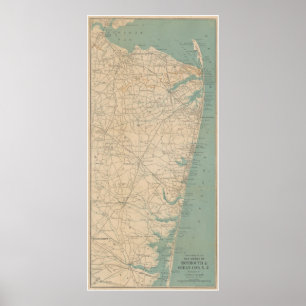 Poster Vintage Map of The New Jersey Coast (1890)
