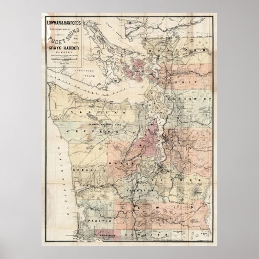 Poster Vintage Map of The Puget Sound (Devant)