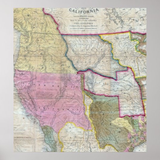 Poster Vintage Map of The Western United States (Devant)