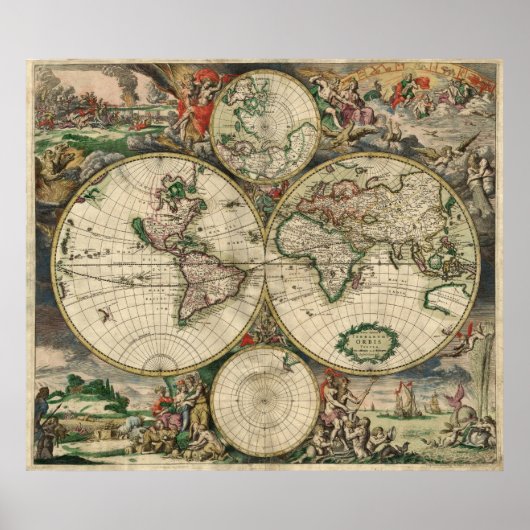 Poster Vintage Map of the World (Devant)