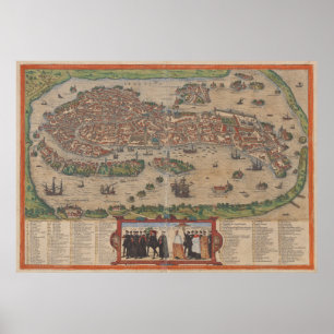 Poster Vintage Map of Venice Italy (1572)