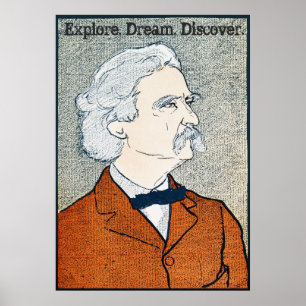 Poster Vintage Mark Twain - Explore. Rêvez. Découvrez.