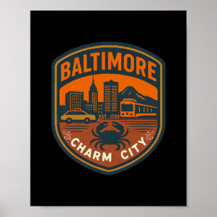 Poster Vintage Maryland Ltimore Charm City Rétro Crabe Ci