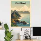 Poster Vintage Maui, Hawaii Travel Illustration (Bureau à domicile)