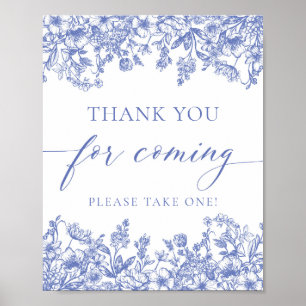 Poster Vintage Merci Floral Bleu Pour Voyant