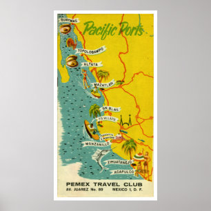 Poster vintage Mexico Beach Travel