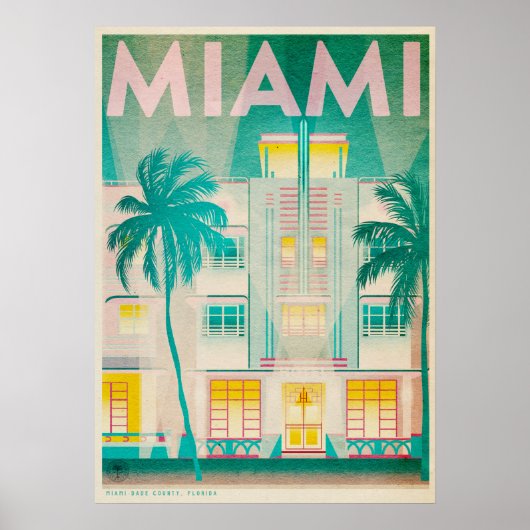 Poster Vintage Miami, Ocean Drive Travel (Devant)