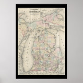 Poster Vintage Michigan Map (Devant)