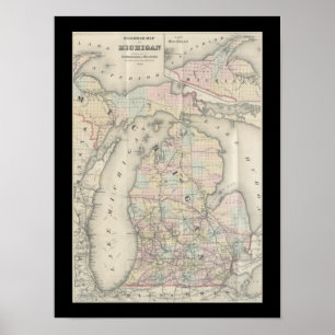 Poster Vintage Michigan Map