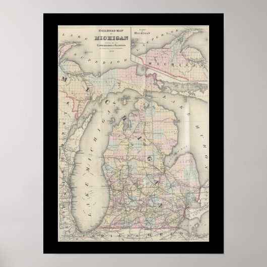 Poster Vintage Michigan Map (Devant)