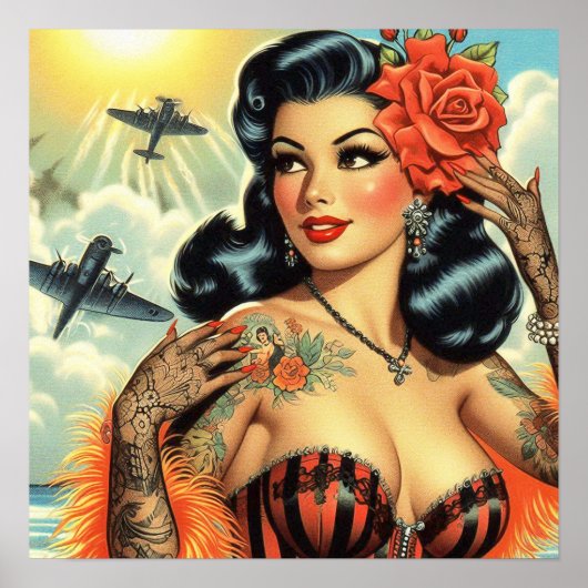 Poster Vintage mignonne fille de tatouage (Devant)