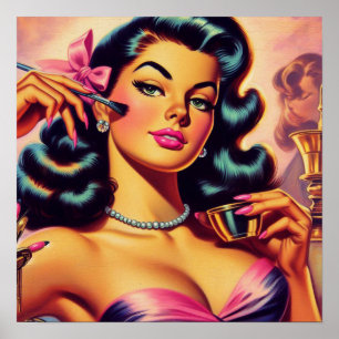 Poster Vintage mignonne fille maquillage