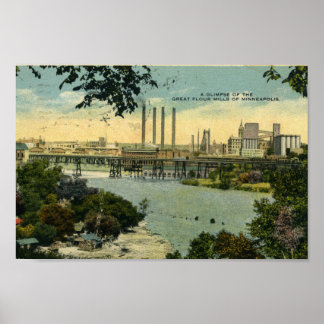 Poster vintage Minneapolis Minnesota River Skyline