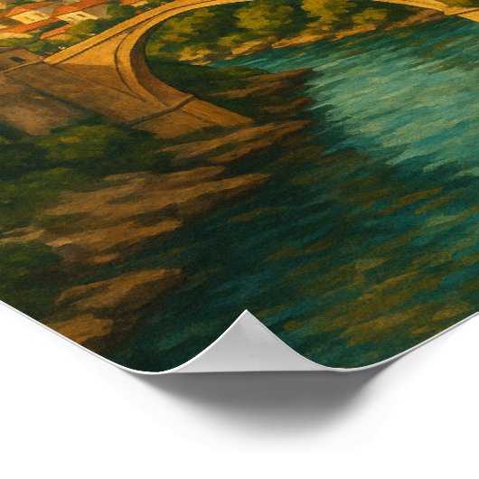 Poster Vintage Mostar Bridge Bosnie Voyage (Coin)