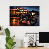 Poster Vintage Motorcycle & American Diner (Bureau à domicile)