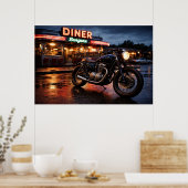 Poster Vintage Motorcycle & American Diner (Cuisine)