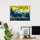 Poster Vintage Mt Shasta California Pears Étiquette (Bureau à domicile)