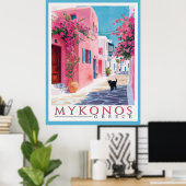 Poster Vintage Mykonos, grec (Bureau à domicile)