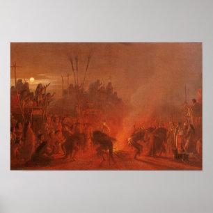 Poster Vintage Native Americans, Buffalo Dance by Wimar