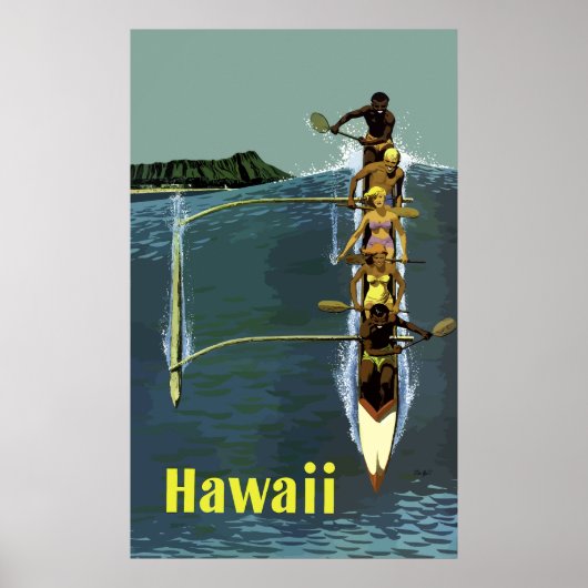 Poster Vintage Native Canoe Airline Hawaii Travel (Devant)
