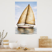 Poster Vintage Nautical Sailboat (Cuisine)