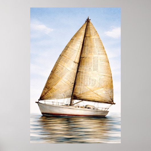 Poster Vintage Nautical Sailboat (Devant)