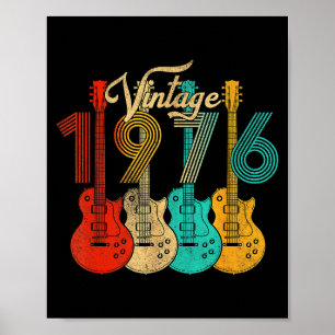 Poster Vintage Né En 1976 50e Anniversaire 50 Ans Guitare