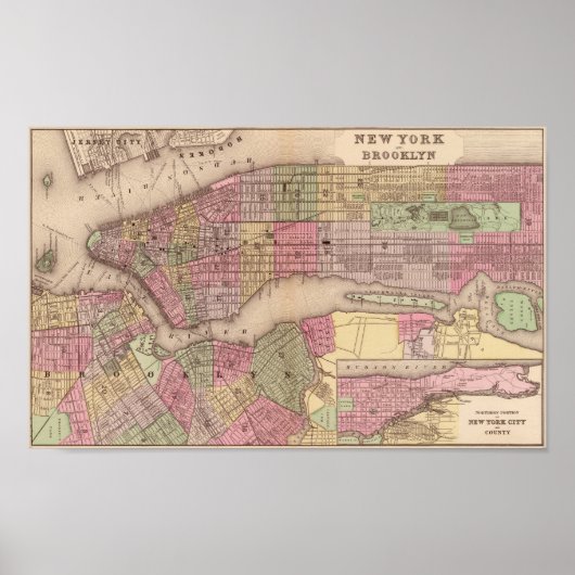 Poster vintage New York City Map (Devant)