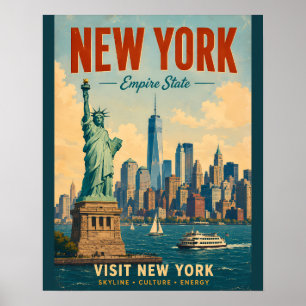 Poster Vintage New York City Skyline Art de carte postale