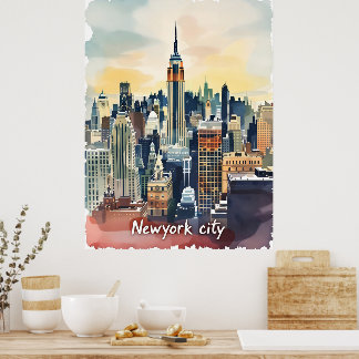 Poster Vintage New York City Skyline | Moderne urbain
