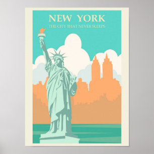 Poster Vintage New York Lady Liberty Illustration Voyage