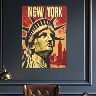 Poster Vintage New York Lady Liberty Travel Wall