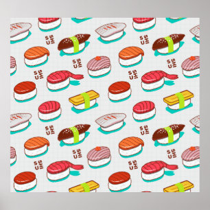 Poster Vintage nigiri sushi, motif doodé
