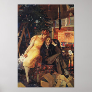 Poster Vintage Noël, Amour et Romance Couple