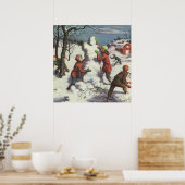 Poster Vintage Noël, Enfants Snowball combat (Cuisine)