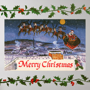 Poster Vintage Noël Le Père Noël Volant Son Sommeil
