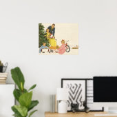 Poster Vintage Noël matin, présentation d'ouverture famil (Bureau à domicile)