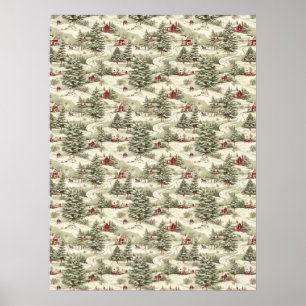 Poster Vintage Noël Pays Paysage hivernal